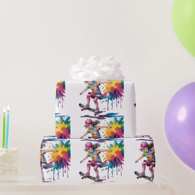 Papel De Regalo Colorful Painted Girl Skateboarder Birthday Gift (Regalos de fiesta)