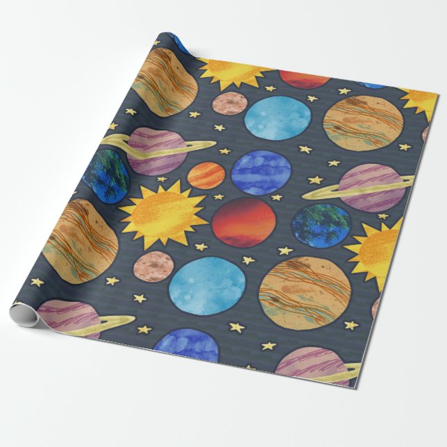 Papel De Regalo Colorful Planets (Desenrollado)