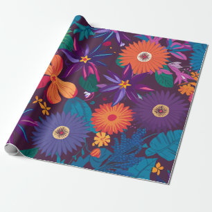 Papel De Regalo Colorful Tropical Floral Pattern with Bold Blooms