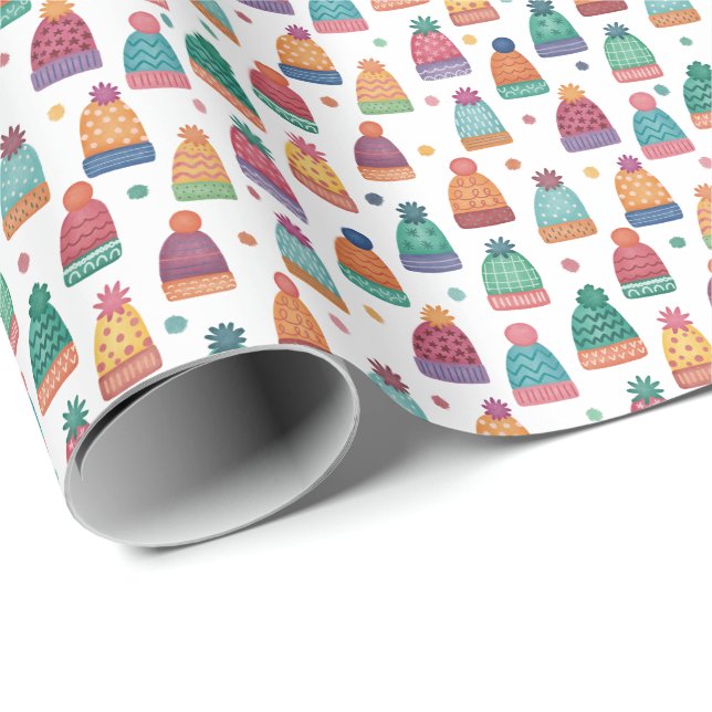 Papel De Regalo Colorful Woolly Hats Winter (Esquina del rollo)