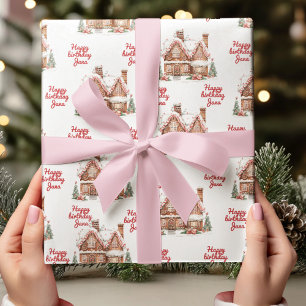 Papel De Regalo Colorida Casa de Gingerbread Feliz Cumpleaños