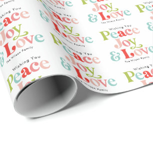 Papel De Regalo Colorida familia de Navidades de la Paz Retro Joy