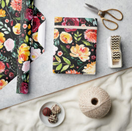 Papel De Regalo Coloridas acuarelas de flores de jardín