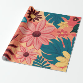 Papel De Regalo Coloridas colisiones florales sobre fondo de tonos