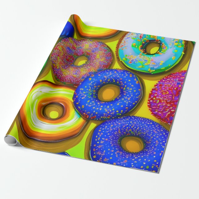 Papel De Regalo Coloridas Donuts Amarillo (Desenrollado)