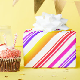 Papel De Regalo Coloridas franjas rojo rosado morado amarillo blan