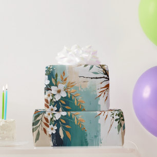 Papel De Regalo Coloridas hojas Floral Resumen Verde azulado Arroz