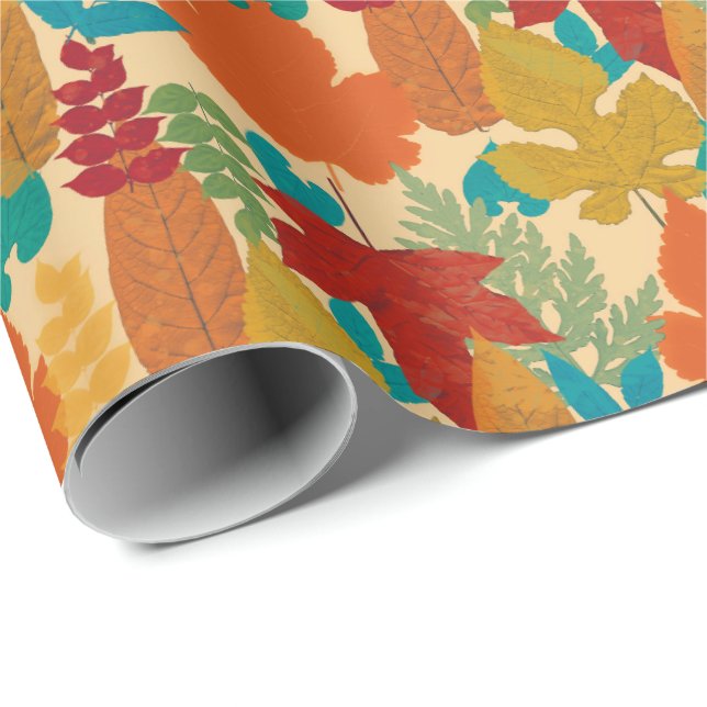 Papel De Regalo Coloridas hojas otoñales (Esquina del rollo)
