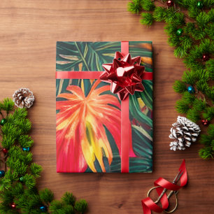 Papel De Regalo Coloridas hojas tropicales y flores hibiscus