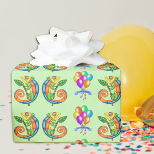 Papel De Regalo Coloridas lagartijas Cute Bungalows Globos Cumplea