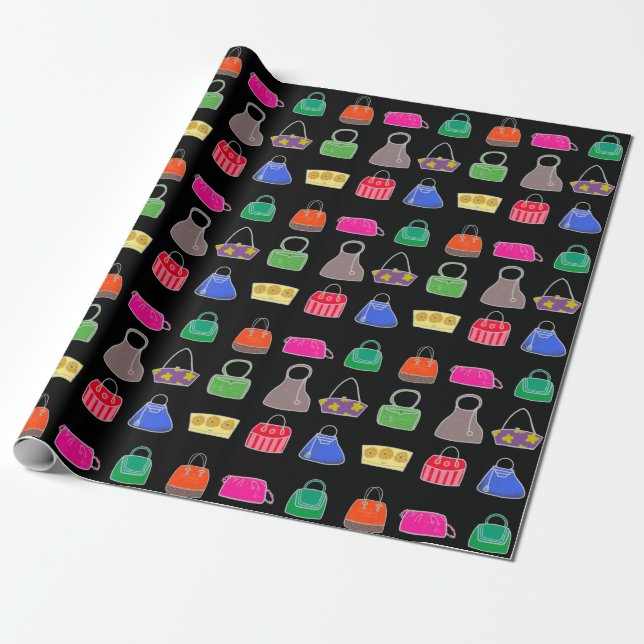 Papel De Regalo Coloridas modas Purses-fondo negro (Desenrollado)