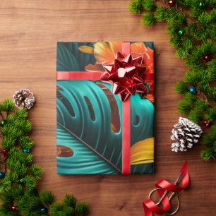 Papel De Regalo Coloridas y elegantes hojas y flores tropicales  
