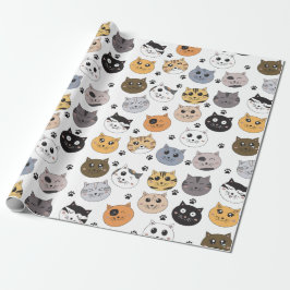 Papel De Regalo Colorido Cute Funny Cats & Paw Pattern