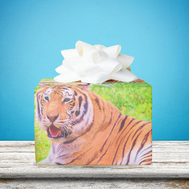 Papel de regalo colorido del divertido tigre siber