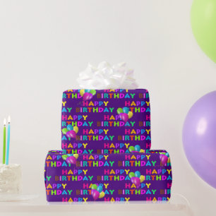 Papel De Regalo Colorido Feliz Cumpleaños Texto con Globos
