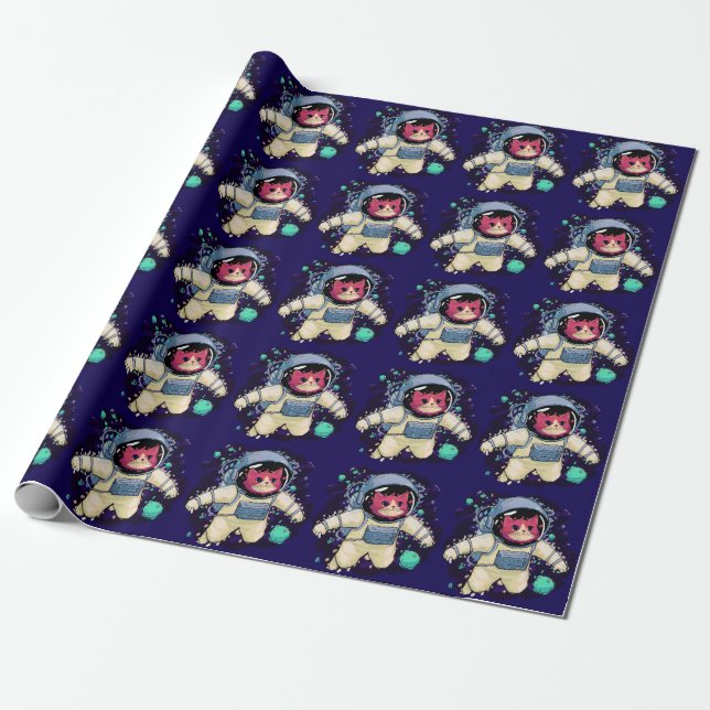 Papel De Regalo Colorido gato astronauta (Desenrollado)
