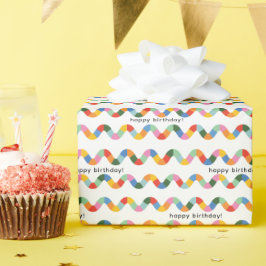 Papel De Regalo Colorido Happy Birthday Text Wavy Stripe Pattern