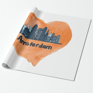 Papel De Regalo Colorido horizonte de la ciudad de Ámsterdam acuar