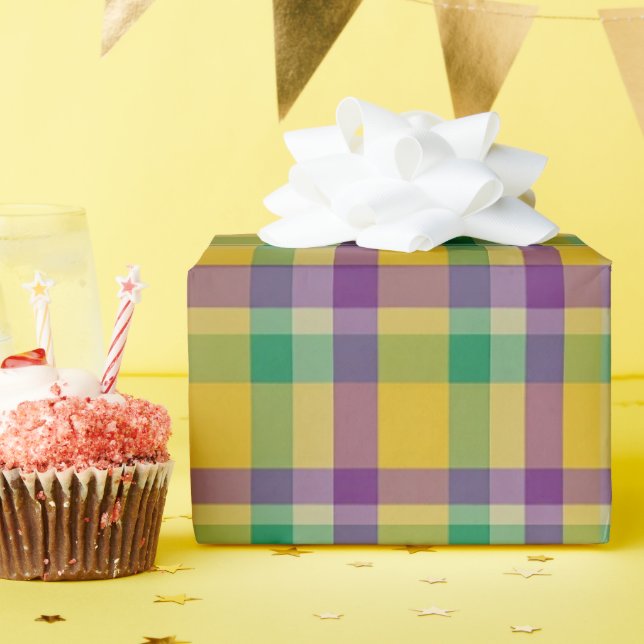 Papel De Regalo Colorido Mardi Gras gingham con estampado (Fiesta de cumpleaños )