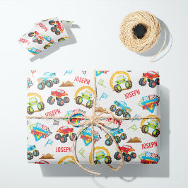 Papel De Regalo Colorido modelo de camionetas para niños pequeños