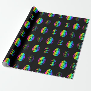 Papel De Regalo Colorido Neon Rainbow Easter Pattern Black