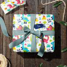 Colorido patrón de dinosaurios con nombre de niño 