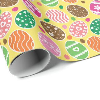 Papel De Regalo Colorido Patrón de Huevos de Pascua Fondo Amarillo