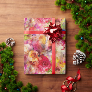 Papel De Regalo Colorido Rosa de acuarela floral