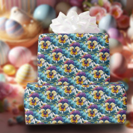Papel De Regalo Colorido Spring Floral Pansy Parche Patrón Pascua