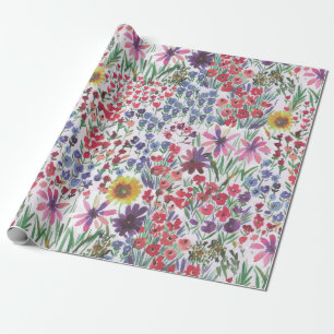 Papel De Regalo Colorido vibrante acuarela Floral botánica