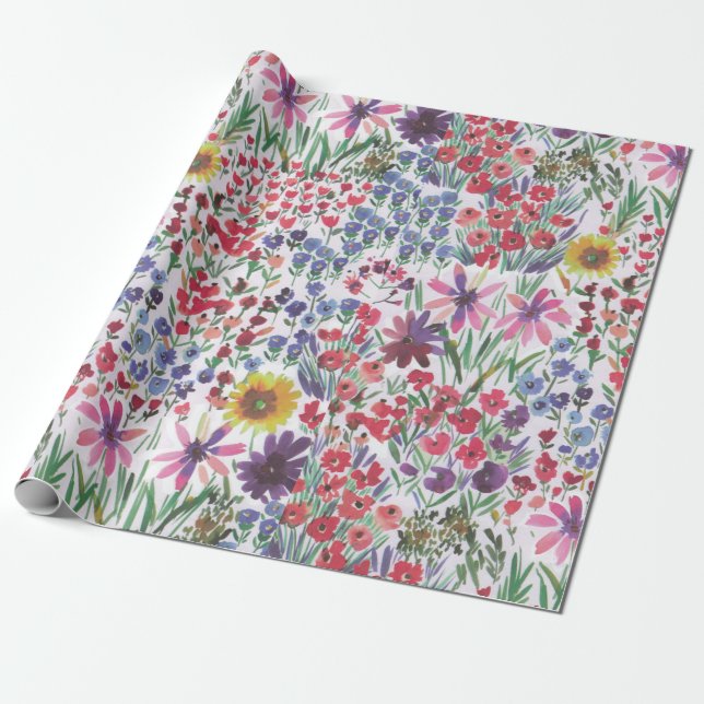 Papel De Regalo Colorido vibrante acuarela Floral botánica (Desenrollado)