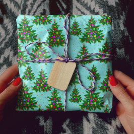 Papel De Regalo Coloridos árboles de Navidad azul