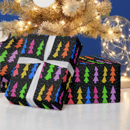 Papel De Regalo Coloridos árboles de Navidad en negro