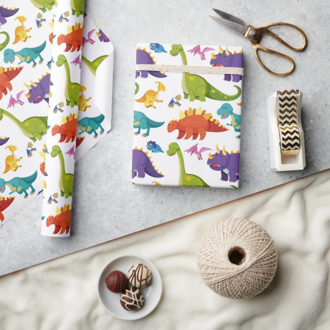 Papel De Regalo Coloridos dinosaurios personalizados niños patrón  (Artesanía)