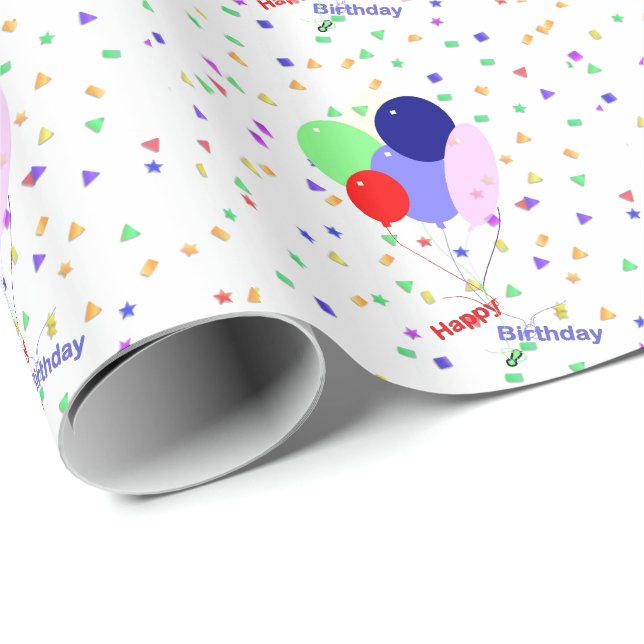 Papel De Regalo Coloridos globos de cumpleaños y Confetti (Esquina del rollo)