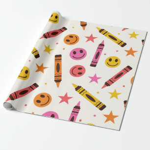 Papel De Regalo Coloridos lápices de escuela con patrón de caras f