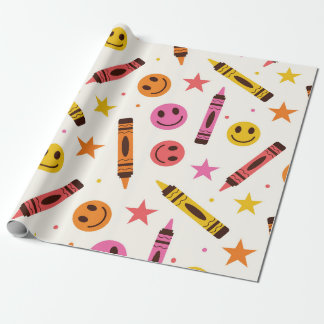 Papel De Regalo Coloridos lápices de escuela con patrón de caras f