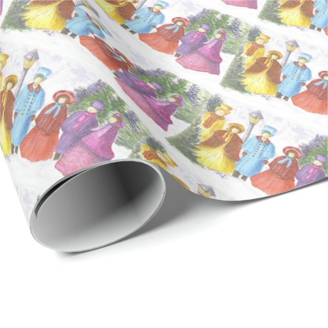 Papel De Regalo Coloridos Navidades Caroleros (Esquina del rollo)