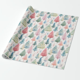 Papel De Regalo Coloridos Navidades Pastel Patrón de Pinos Árboles