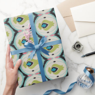 Papel De Regalo Coloridos patrones tribales de ikat verde rosa