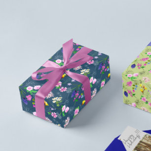Papel De Regalo Colourful flower print on a dark blue background
