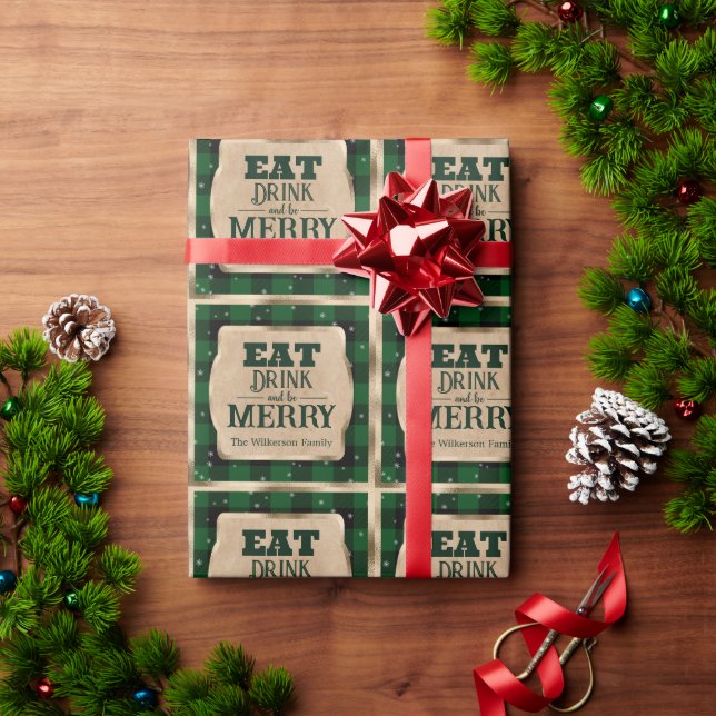 Papel De Regalo Come Bebe y Alégrate Plaid Verde Navidad (Regalo de vacaciones)