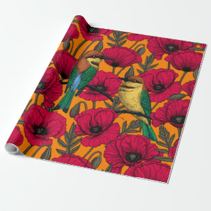 Papel De Regalo Comedores de abejas y amapolas en naranja