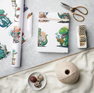 Papel De Regalo Comic Dinosaur Birthday Party Comic Trex Envuelto