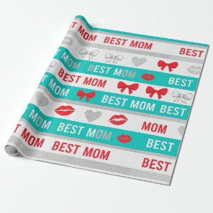 Papel De Regalo Cómic Retro Mejor Mamá Corazones Labios Lazo