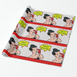 Papel De Regalo Cómico Retro En Teléfono Feliz Cumpleaños