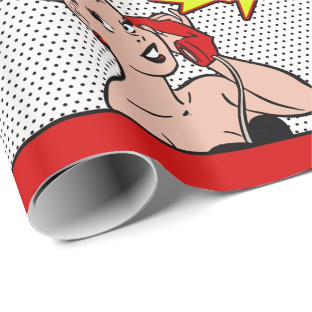 Papel De Regalo Cómico Retro En Teléfono Feliz Cumpleaños (Esquina del rollo)