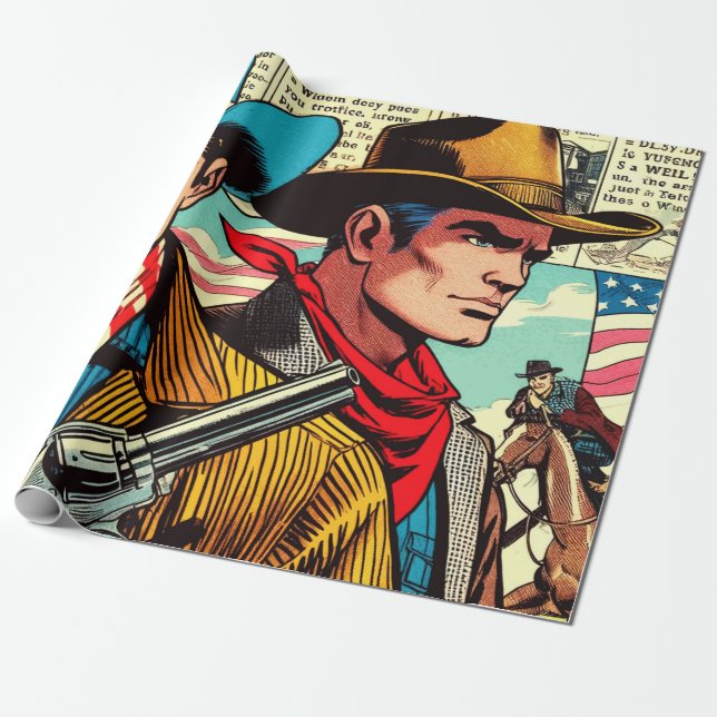 Papel De Regalo Cómics de vaquero vintage (Desenrollado)