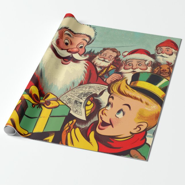 Papel De Regalo Comics del Retro Santa Claus (Desenrollado)