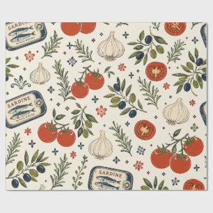 Papel De Regalo Comida Italiana, Tomate Ajo Mediterráneo 